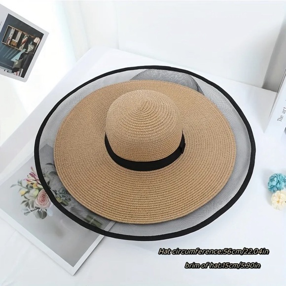 Lace Wide Summer Straw Brim Maxi Hat 👒 - Picture 11 of 12